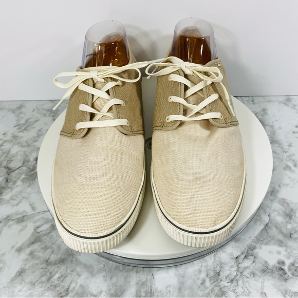 Toms Sneakers Oxford Mens 12 Canvas Ivory Beige Nautical Lace Up Comfort Carlo - Picture 4 of 10